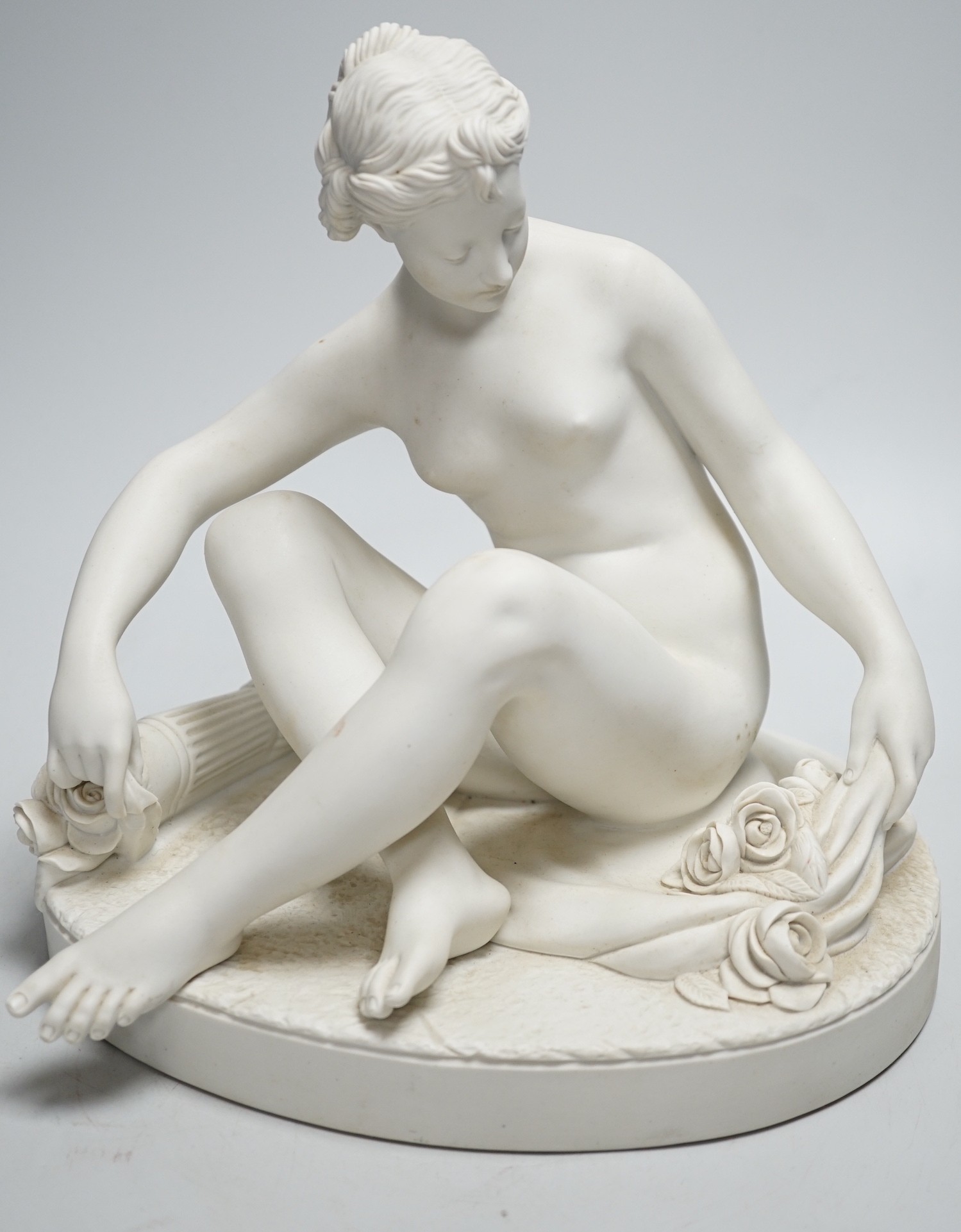 A French Parianware classical female figure, signed Falconet: Manufacture De Villenauxe La Grande. 26cm tall